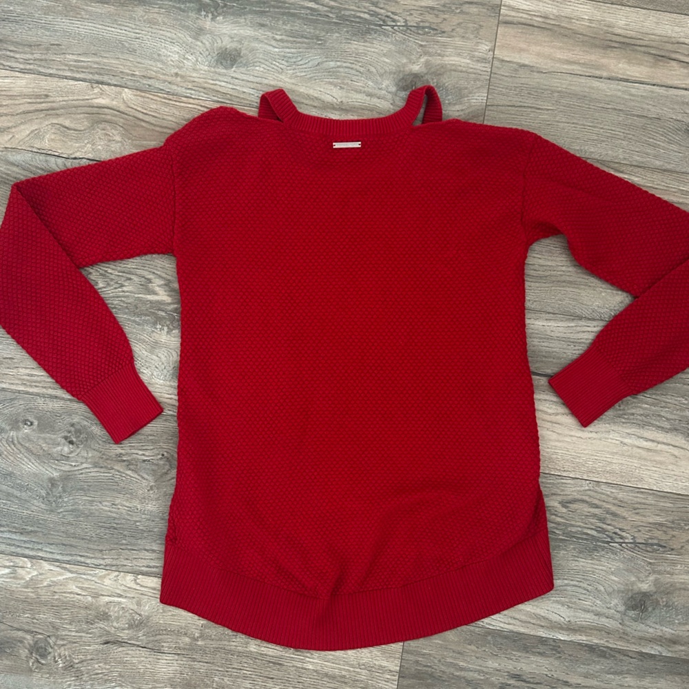 Michael khors red knit long sleeve sweater with shoulder cutouts XS - Picture 3 of 4